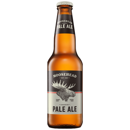 Moosehead Pale Ale 355 ml Flasche. Das Moosehead Pale Ale ist ein geschmacklich weiches Ale 5,0 % Alkohol. Es ist ein geschmacklich eher weiches Ale mit einem bemerkenswert reinen Abgang und nur den besten original kanadischen Zutaten.